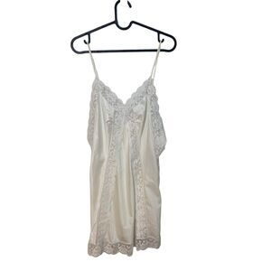 Val Mode Womens Vintage White Lace Trimmed Slip Lingerie Dress M Sexy Lounge